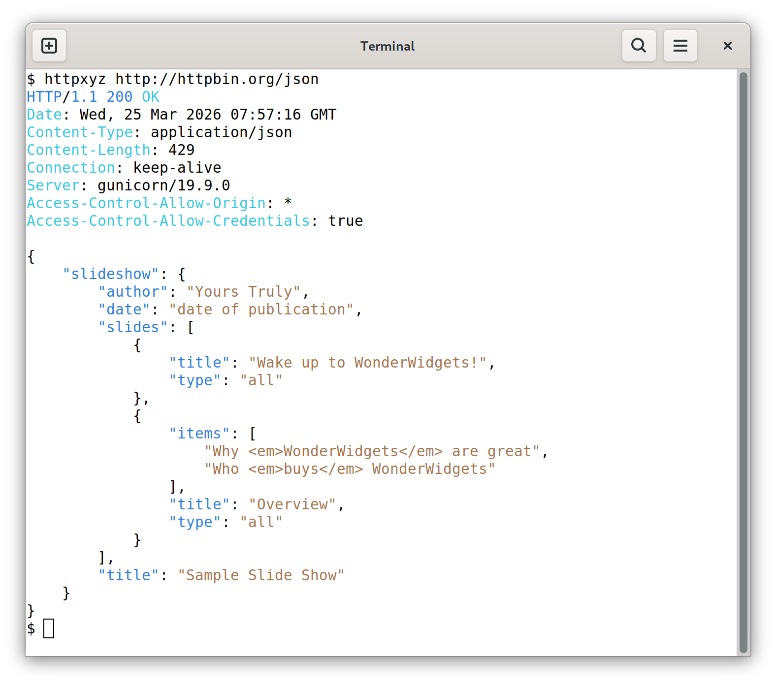 httpxyz http://httpbin.org/json